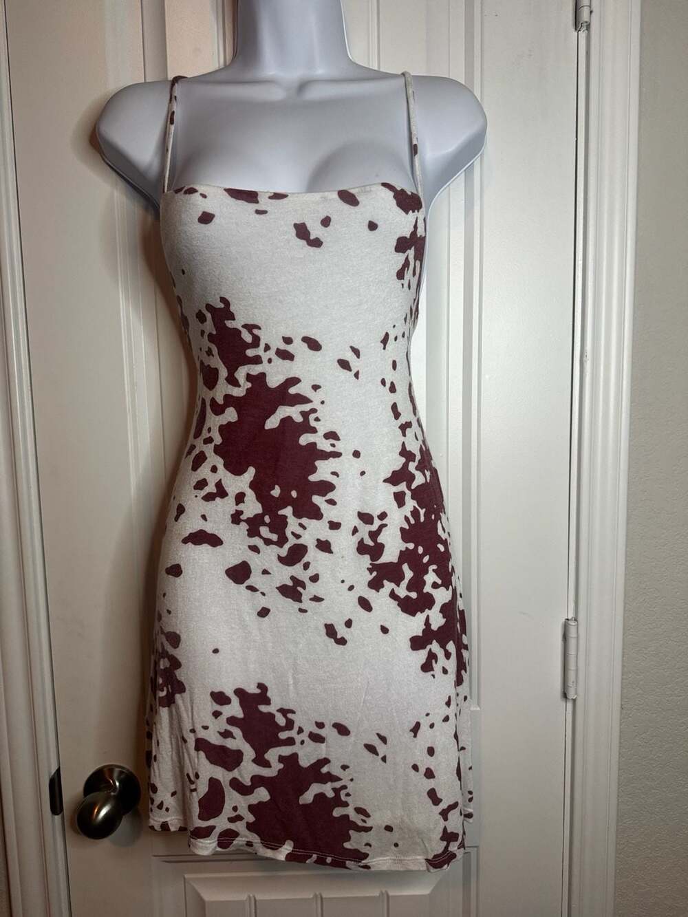 Rachel Studio Cow Print Lace-Up Back Mini Dress western cowgirl festival